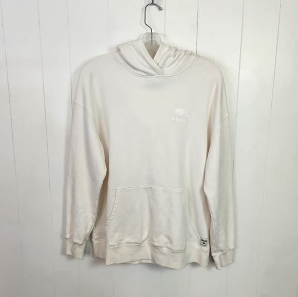 Roots Cream Cloud Fleece Hoodie Sweatshirt Beaver Logo Cabincore Small Medium - Picture 2 of 9